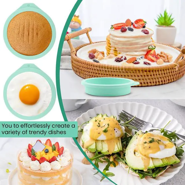 Alt view image 4 of 7 - 4Pcs Air Fryer Egg Mold, Silicone Egg Bites Molds for Baking Muffin Top Pan, 4'' Mini Pancake Mold Non-Stick for Baking Hamburger Bun Pan Air Fryer Accessories(COLOR:Green)