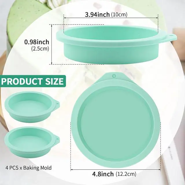 Alt view image 2 of 7 - 4Pcs Air Fryer Egg Mold, Silicone Egg Bites Molds for Baking Muffin Top Pan, 4'' Mini Pancake Mold Non-Stick for Baking Hamburger Bun Pan Air Fryer Accessories(COLOR:Green)