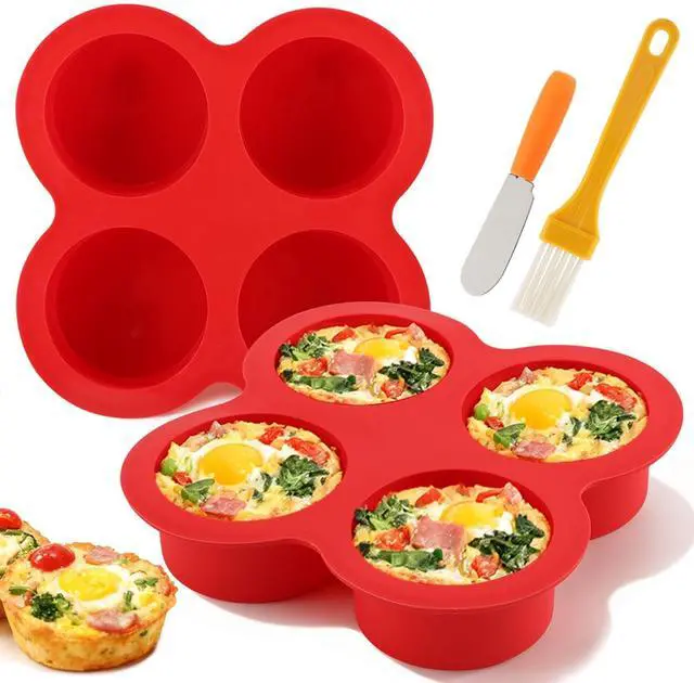 Main image of 2 Pack Silicone Egg Bite Molds, 4 Cups Air Fryer Egg Bite Molds with 1 Spatula & 1 Brush Mini Round Muffin Pans, Nonstick Air Fryer Baking Pan for Cupcake, Muffin, Tart, Frittata, Quiche