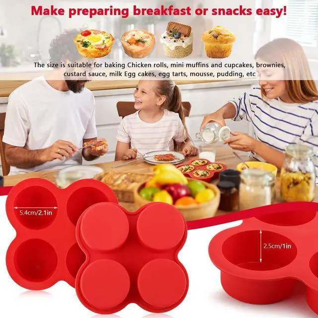 Alt view image 5 of 7 - 2 Pack Silicone Egg Bite Molds, 4 Cups Air Fryer Egg Bite Molds with 1 Spatula & 1 Brush Mini Round Muffin Pans, Nonstick Air Fryer Baking Pan for Cupcake, Muffin, Tart, Frittata, Quiche