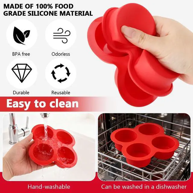 Alt view image 6 of 7 - 2 Pack Silicone Egg Bite Molds, 4 Cups Air Fryer Egg Bite Molds with 1 Spatula & 1 Brush Mini Round Muffin Pans, Nonstick Air Fryer Baking Pan for Cupcake, Muffin, Tart, Frittata, Quiche