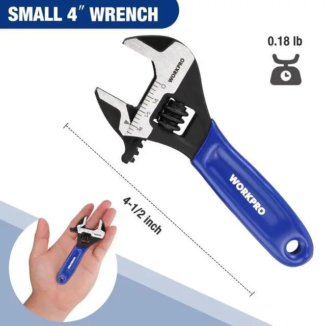 Alt view image 3 of 7 - 4-Inch Mini Adjustable Wrench, Cr-V Steel Wide Jaw Black Oxide Wrench for Small Nuts, Metric & SAE Scales, for Home, Workshop and DIY