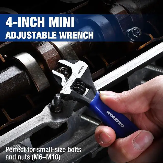 Alt view image 4 of 7 - 4-Inch Mini Adjustable Wrench, Cr-V Steel Wide Jaw Black Oxide Wrench for Small Nuts, Metric & SAE Scales, for Home, Workshop and DIY