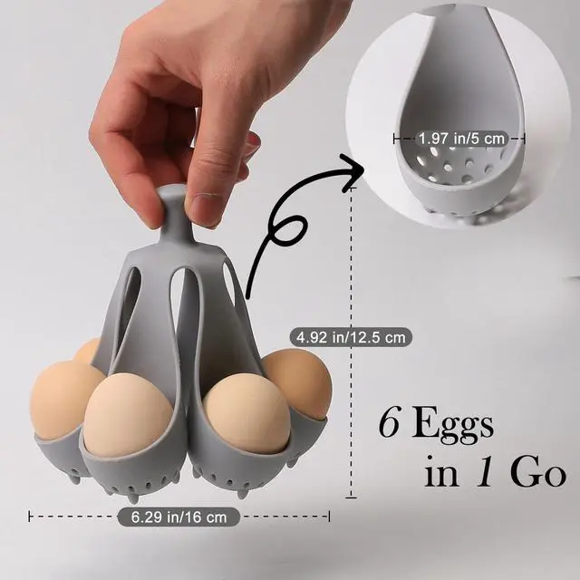 Alt view image 2 of 7 - Silicone Egg Boiler Rack for Hard Soft Boiled Eggs, Food Grade Silicone Egg Boiler Cooker with 6 Holders, Kitchen Gadget for Cooking/Serving Eggs with Handle, Dishwasher Safe