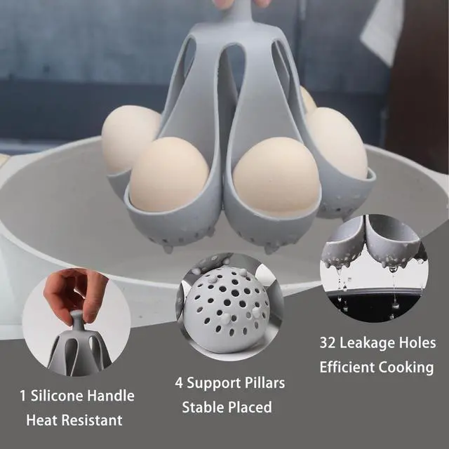 Alt view image 3 of 7 - Silicone Egg Boiler Rack for Hard Soft Boiled Eggs, Food Grade Silicone Egg Boiler Cooker with 6 Holders, Kitchen Gadget for Cooking/Serving Eggs with Handle, Dishwasher Safe