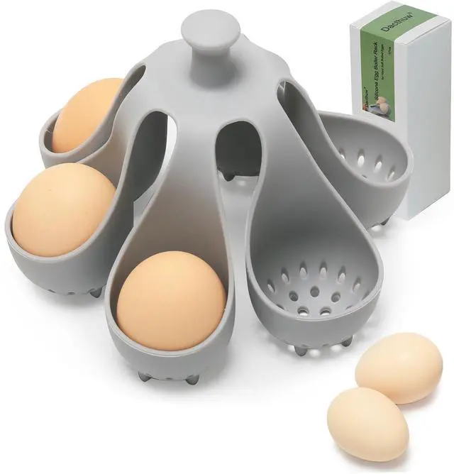Main image of Silicone Egg Boiler Rack for Hard Soft Boiled Eggs, Food Grade Silicone Egg Boiler Cooker with 6 Holders, Kitchen Gadget for Cooking/Serving Eggs with Handle, Dishwasher Safe