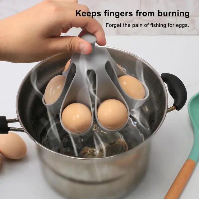 Alt view image 4 of 7 - Silicone Egg Boiler Rack for Hard Soft Boiled Eggs, Food Grade Silicone Egg Boiler Cooker with 6 Holders, Kitchen Gadget for Cooking/Serving Eggs with Handle, Dishwasher Safe