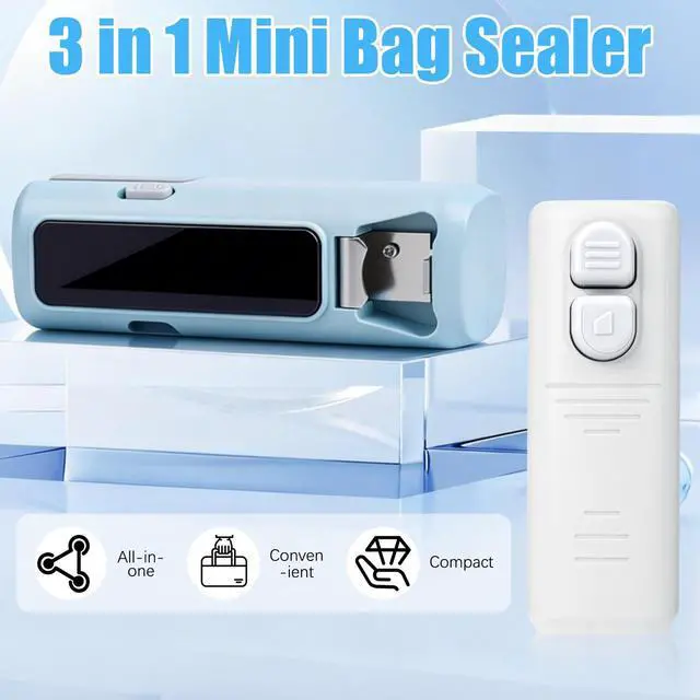 Alt view image 2 of 7 - Mini Bag Sealer with Cutter and Magnet, 2026 Upgraded 3 In 1 Rechargeable Mini Bag Cutter and Sealer, Portable Chip Bag Pressure Sealer for Chips Snacks Plastic Bags Fresh Storage, White