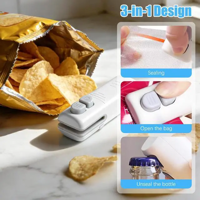 Alt view image 6 of 7 - Mini Bag Sealer with Cutter and Magnet, 2026 Upgraded 3 In 1 Rechargeable Mini Bag Cutter and Sealer, Portable Chip Bag Pressure Sealer for Chips Snacks Plastic Bags Fresh Storage, White