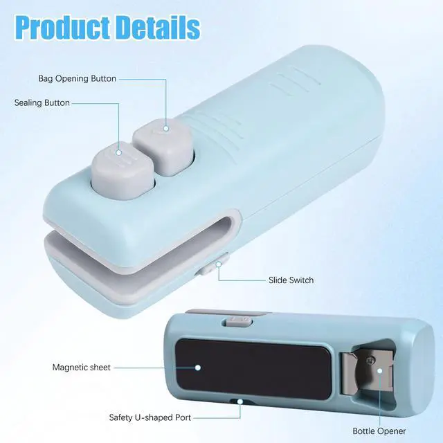 Alt view image 7 of 7 - Mini Bag Sealer with Cutter and Magnet, 2026 Upgraded 3 In 1 Rechargeable Mini Bag Cutter and Sealer, Portable Chip Bag Pressure Sealer for Chips Snacks Plastic Bags Fresh Storage, White