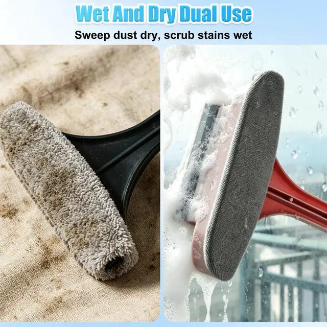 Alt view image 5 of 7 - Window Screen Cleaning Brush, 2 in 1 Window Screen Cleaner Wiper, Multifunctional Mesh Cleaner Brush with Squeegee, Double Sided Wet & Dry Dual Use (Pink)