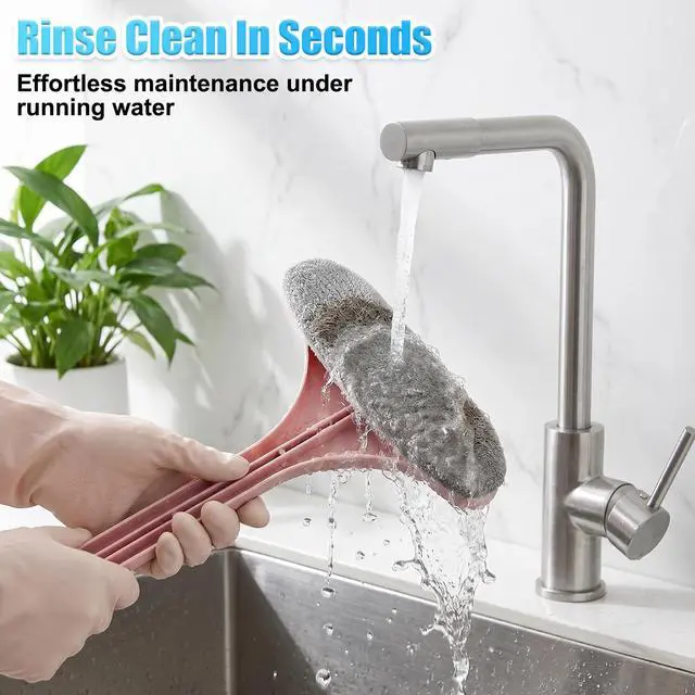Alt view image 6 of 7 - Window Screen Cleaning Brush, 2 in 1 Window Screen Cleaner Wiper, Multifunctional Mesh Cleaner Brush with Squeegee, Double Sided Wet & Dry Dual Use (Pink)
