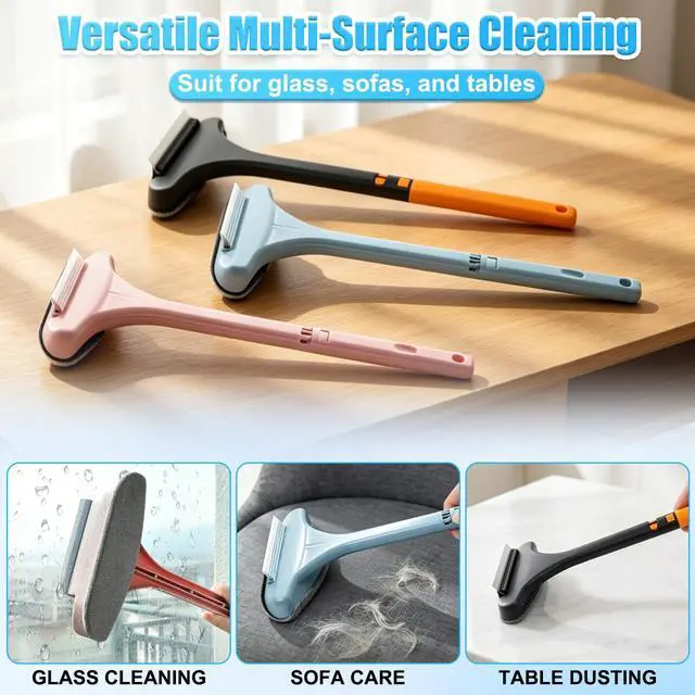 Alt view image 4 of 7 - Window Screen Cleaning Brush, 2 in 1 Window Screen Cleaner Wiper, Multifunctional Mesh Cleaner Brush with Squeegee, Double Sided Wet & Dry Dual Use (Pink)