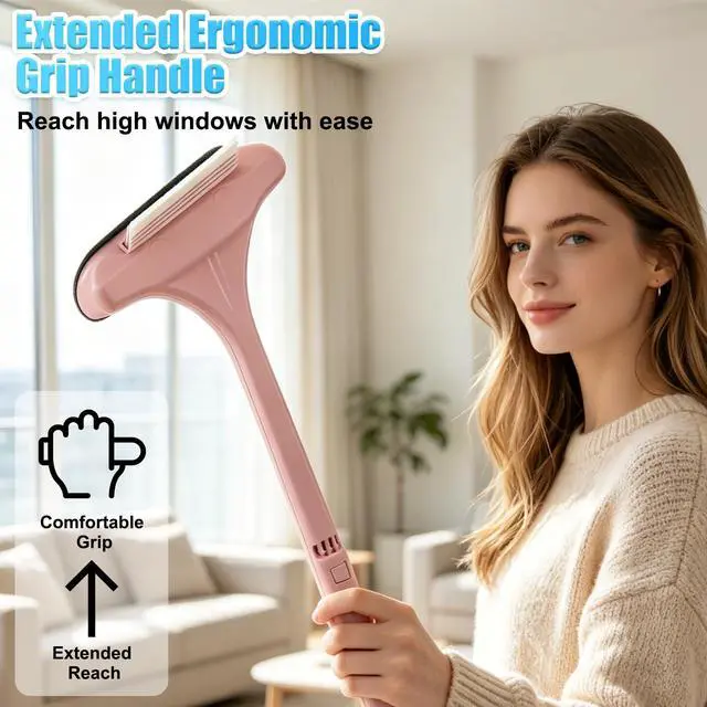 Alt view image 7 of 7 - Window Screen Cleaning Brush, 2 in 1 Window Screen Cleaner Wiper, Multifunctional Mesh Cleaner Brush with Squeegee, Double Sided Wet & Dry Dual Use (Pink)