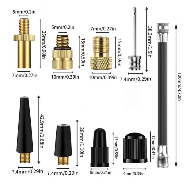 Alt view image 2 of 6 - Bicycle Valve Adapter Replacement Pump Head with Presta Schrader Dual Valves Tyre Valve Converter (AV DV SV) Tire Valve Caps Air Pump Inflator Extension Hose Ball Pump Inflation Needle Nozzle Adaptor