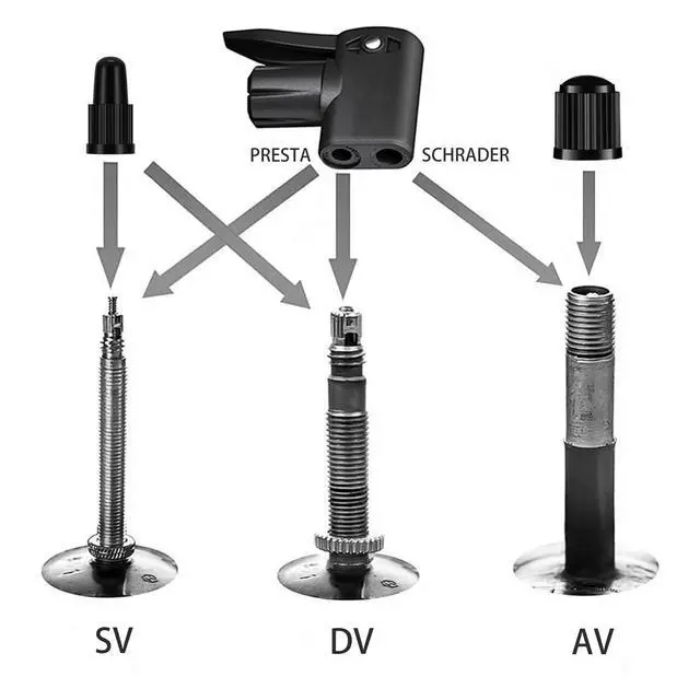 Alt view image 4 of 6 - Bicycle Valve Adapter Replacement Pump Head with Presta Schrader Dual Valves Tyre Valve Converter (AV DV SV) Tire Valve Caps Air Pump Inflator Extension Hose Ball Pump Inflation Needle Nozzle Adaptor