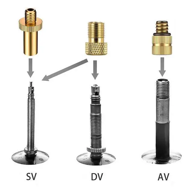 Alt view image 3 of 6 - Bicycle Valve Adapter Replacement Pump Head with Presta Schrader Dual Valves Tyre Valve Converter (AV DV SV) Tire Valve Caps Air Pump Inflator Extension Hose Ball Pump Inflation Needle Nozzle Adaptor