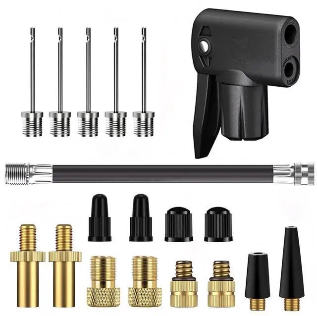 Main image of Bicycle Valve Adapter Replacement Pump Head with Presta Schrader Dual Valves Tyre Valve Converter (AV DV SV) Tire Valve Caps Air Pump Inflator Extension Hose Ball Pump Inflation Needle Nozzle Adaptor