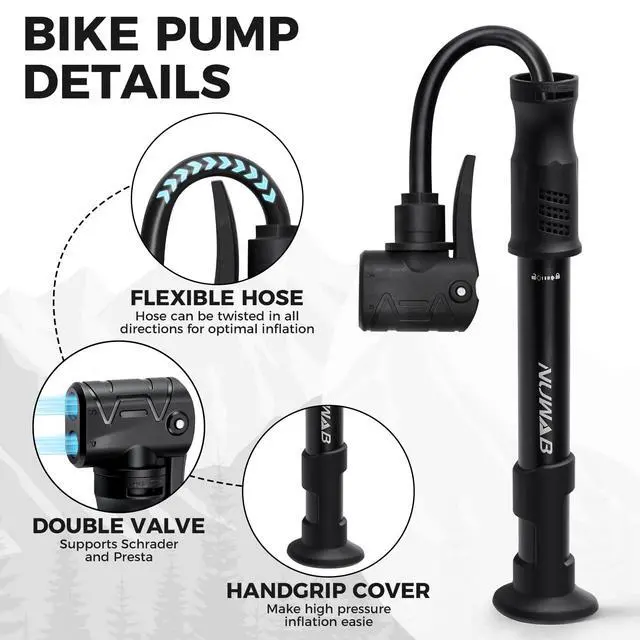 Alt view image 2 of 7 - Mini Bike Pump with Gauge, 10 Inch Portable Hand Bicycle Pump, 100PSI, Support Shrader and Presta, Fast Air Out Ball Pump, Work with All Bikes and Balls, Swimming Ring