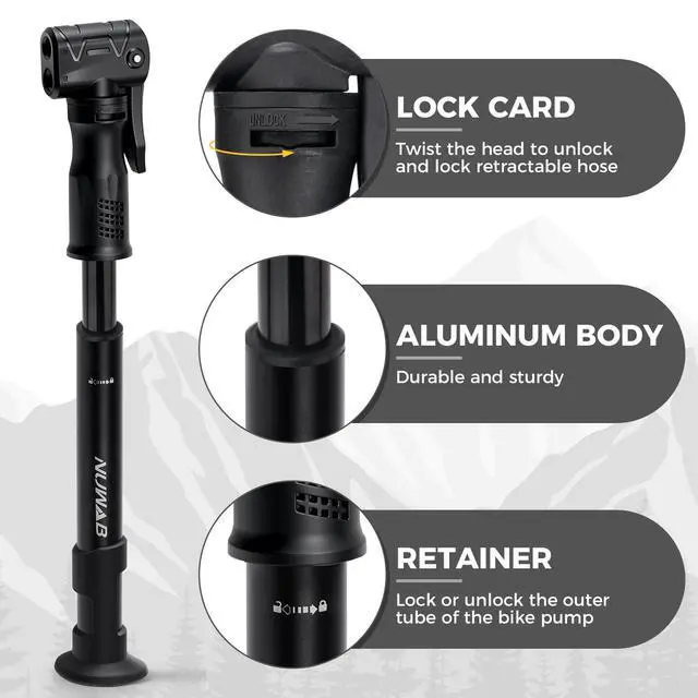 Alt view image 4 of 7 - Mini Bike Pump with Gauge, 10 Inch Portable Hand Bicycle Pump, 100PSI, Support Shrader and Presta, Fast Air Out Ball Pump, Work with All Bikes and Balls, Swimming Ring