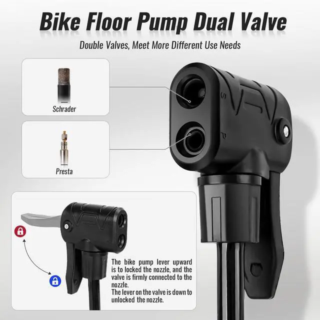 Alt view image 5 of 7 - Mini Bike Pump with Gauge, 10 Inch Portable Hand Bicycle Pump, 100PSI, Support Shrader and Presta, Fast Air Out Ball Pump, Work with All Bikes and Balls, Swimming Ring