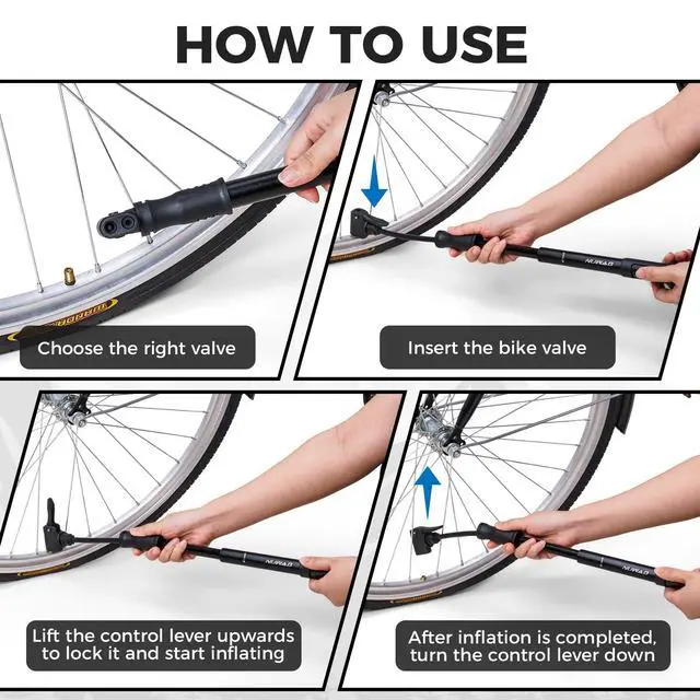Alt view image 6 of 7 - Mini Bike Pump with Gauge, 10 Inch Portable Hand Bicycle Pump, 100PSI, Support Shrader and Presta, Fast Air Out Ball Pump, Work with All Bikes and Balls, Swimming Ring