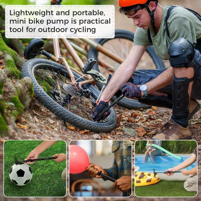 Alt view image 7 of 7 - Mini Bike Pump with Gauge, 10 Inch Portable Hand Bicycle Pump, 100PSI, Support Shrader and Presta, Fast Air Out Ball Pump, Work with All Bikes and Balls, Swimming Ring