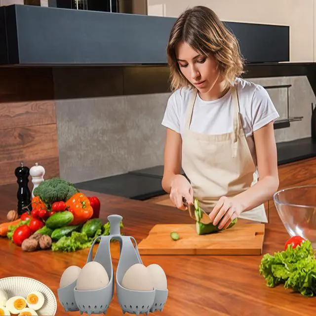 Alt view image 2 of 7 - Silicone Egg Boiler Rack, Freestanding Egg Boiler,egg boiler holder,Silicone Boiled Egg Cooker,Storage and Egg Rack for Making Soft or Hard Boiled Eggs,Holds 6 Eggs, for Cooking Kitchen Gadget, Gray