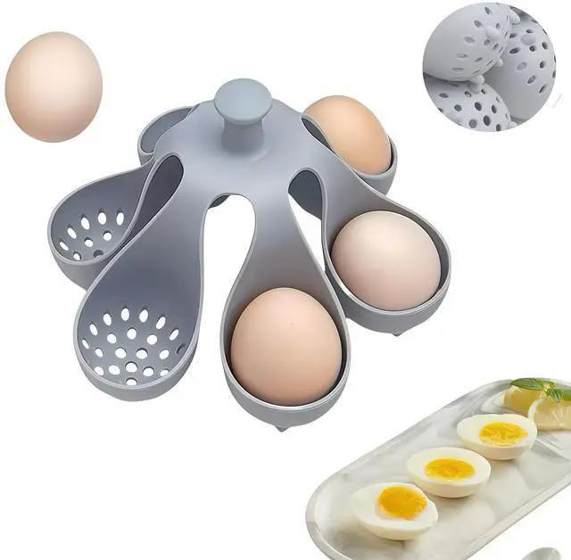 Main image of Silicone Egg Boiler Rack, Freestanding Egg Boiler,egg boiler holder,Silicone Boiled Egg Cooker,Storage and Egg Rack for Making Soft or Hard Boiled Eggs,Holds 6 Eggs, for Cooking Kitchen Gadget, Gray