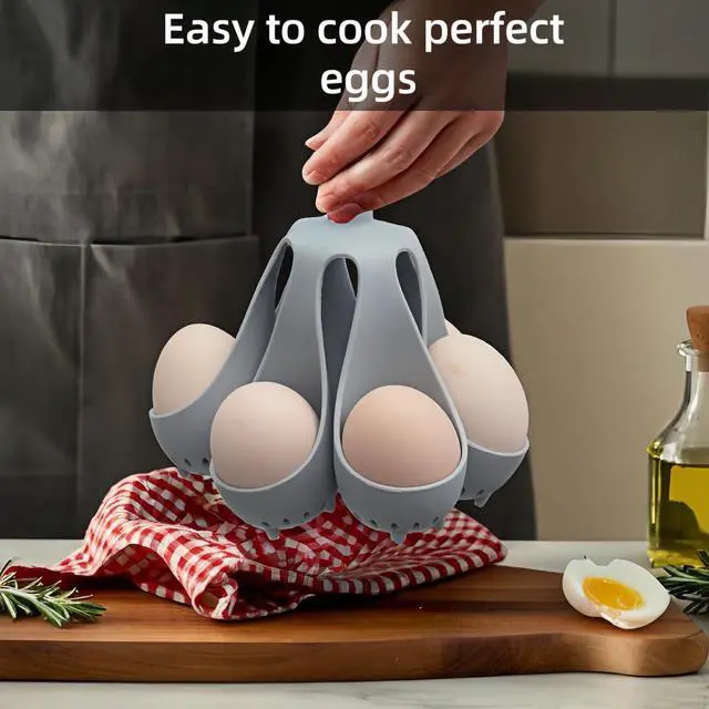 Alt view image 4 of 7 - Silicone Egg Boiler Rack, Freestanding Egg Boiler,egg boiler holder,Silicone Boiled Egg Cooker,Storage and Egg Rack for Making Soft or Hard Boiled Eggs,Holds 6 Eggs, for Cooking Kitchen Gadget, Gray