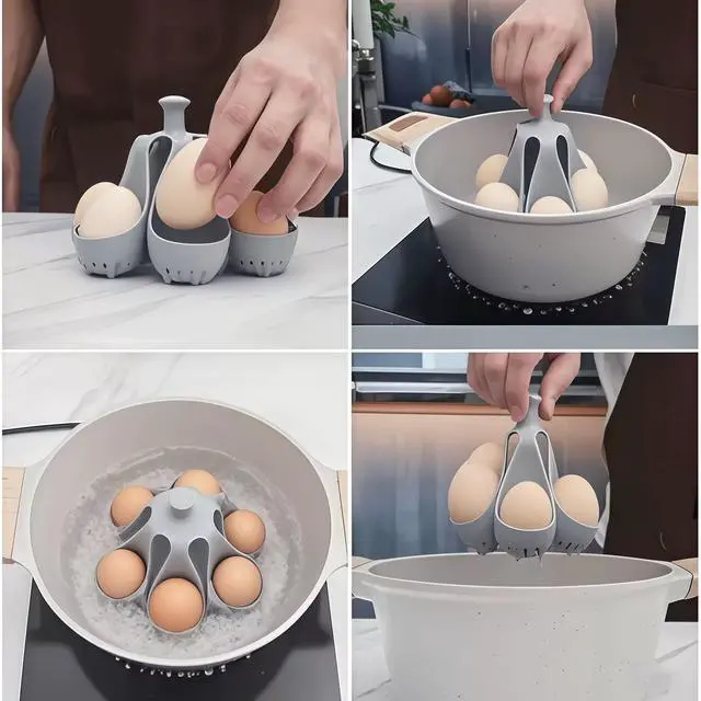 Alt view image 5 of 7 - Silicone Egg Boiler Rack, Freestanding Egg Boiler,egg boiler holder,Silicone Boiled Egg Cooker,Storage and Egg Rack for Making Soft or Hard Boiled Eggs,Holds 6 Eggs, for Cooking Kitchen Gadget, Gray