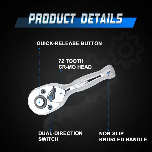 Alt view image 4 of 7 - 1/4 Inch Drive Stubby Ratchet Mini Ratchet Wrench,1/4 Socket Wrench, 72-Tooth Quick-ReleaseReversible,Chrome Vanadium Alloy Steel for Durability