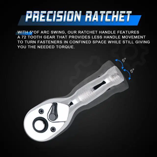 Alt view image 6 of 7 - 1/4 Inch Drive Stubby Ratchet Mini Ratchet Wrench,1/4 Socket Wrench, 72-Tooth Quick-ReleaseReversible,Chrome Vanadium Alloy Steel for Durability