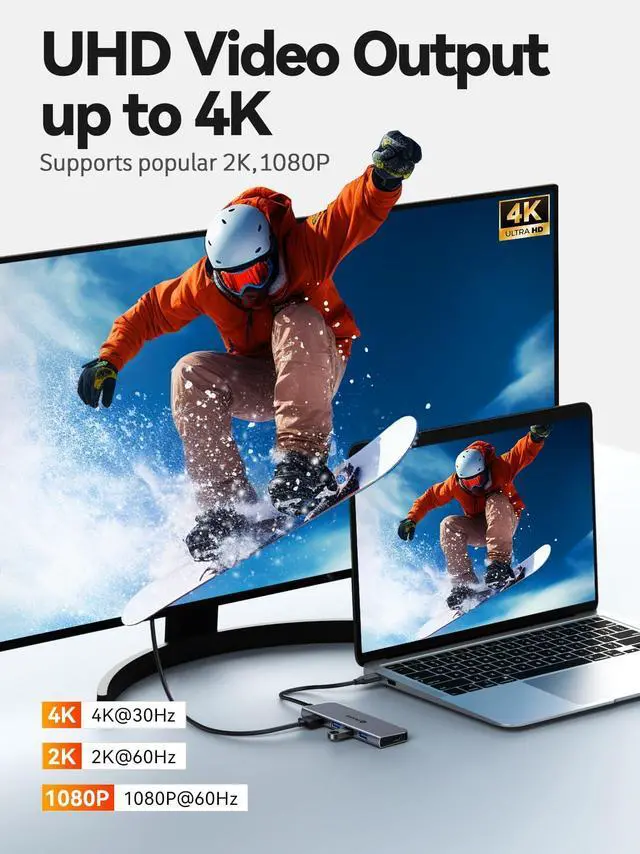Alt view image 3 of 7 - USB C Hub, 5in1 USB C HDMI Adapter with 4K@30HZ HDMI, 100W PD, 3×USB A 3.0 Ports, Aluminum Ultra Slim Hub for Switch, MacBook Air/Pro, Galaxy S/Z/Note Series & More.