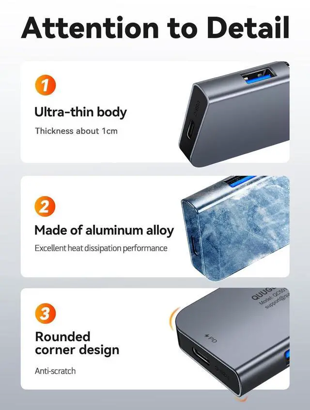 Alt view image 6 of 7 - USB C Hub, 5in1 USB C HDMI Adapter with 4K@30HZ HDMI, 100W PD, 3×USB A 3.0 Ports, Aluminum Ultra Slim Hub for Switch, MacBook Air/Pro, Galaxy S/Z/Note Series & More.