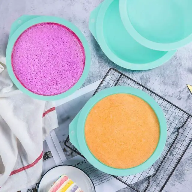 Alt view image 5 of 6 - 6-Pack Silicone Cake Molds 4 Inch Round Cakes Pans Green Baking Pan Set Silicone Baking Mold DIY Rainbow Cakes and Round Resin Coaster Molds, 0.8 Inch Deep (Green)