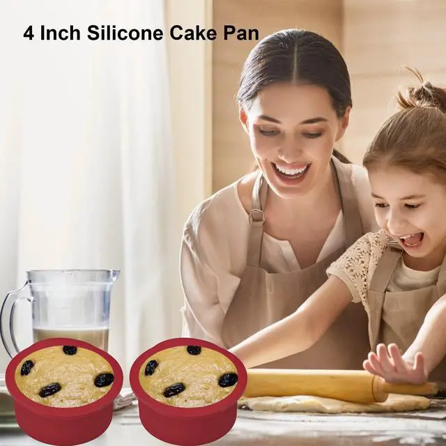 Alt view image 2 of 7 - 4 Inch Silicone Round Cake Pans Set of 4, Non-stick Easy Releasing Mini Cake & Pizza Pans, Flexible BPA Free Silicone Baking Mold for Layer, Mini & Cheese Cake