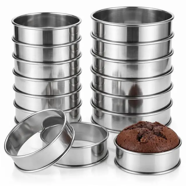 Main image of 16-Pack English Muffin Rings, Stainless Steel Crumpet Molds (4" & 3.15"), Double-Rolled Non-Stick Tart Rings for Baking, Frying Eggs, Pancakes & Breakfast Sandwiches