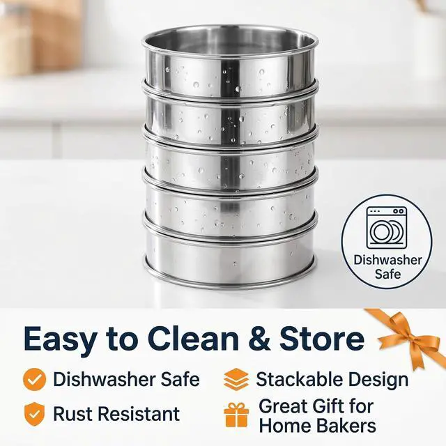 Alt view image 5 of 7 - 16-Pack English Muffin Rings, Stainless Steel Crumpet Molds (4" & 3.15"), Double-Rolled Non-Stick Tart Rings for Baking, Frying Eggs, Pancakes & Breakfast Sandwiches