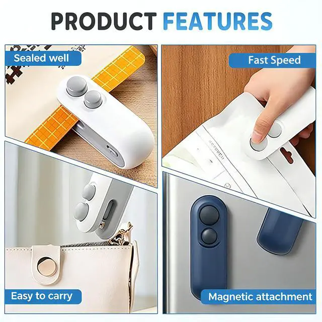 Alt view image 5 of 7 - 2 Pack Blue&Blue Mini Bag Sealer, 2-in-1 Portable Heat Sealer & Cutter, USB Rechargeable Handheld Food Sealer for Plastic Bags, Chips, Snacks, Kitchen & Travel
