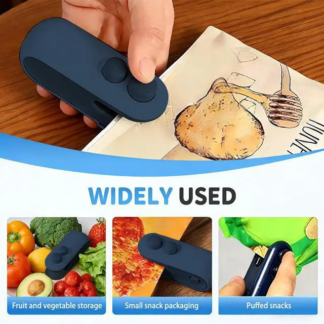 Alt view image 6 of 7 - 2 Pack Blue&Blue Mini Bag Sealer, 2-in-1 Portable Heat Sealer & Cutter, USB Rechargeable Handheld Food Sealer for Plastic Bags, Chips, Snacks, Kitchen & Travel