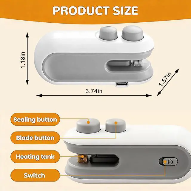 Alt view image 7 of 7 - 2 Pack Blue&Blue Mini Bag Sealer, 2-in-1 Portable Heat Sealer & Cutter, USB Rechargeable Handheld Food Sealer for Plastic Bags, Chips, Snacks, Kitchen & Travel