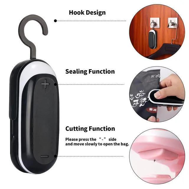 Alt view image 2 of 6 - Mini Bag Sealer, 3 Packs Portable Heat Vacuum Sealers, Chip Bag Sealer with Cutter 2 in 1 Heat Sealer Food Sealer Bag Resealer Handheld with Hook for Plastic Bags Food Storage