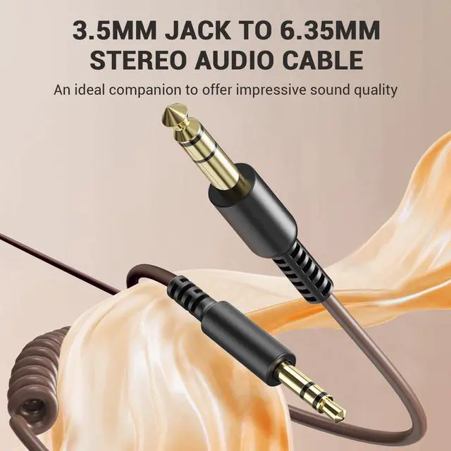 Alt view image 3 of 7 - 6.35mm to 3.5mm 6.6-9.8FT Stereo Adapter Cable Compatible with AMPs, Electronic Keyboards, Mixers, Guitars and Pro10/Pro30/Pro50 Headphones of OneOdio-Brown
