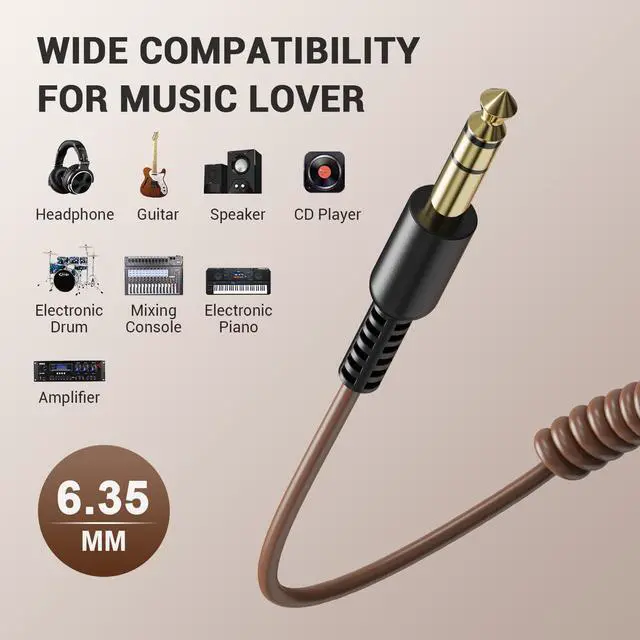 Alt view image 7 of 7 - 6.35mm to 3.5mm 6.6-9.8FT Stereo Adapter Cable Compatible with AMPs, Electronic Keyboards, Mixers, Guitars and Pro10/Pro30/Pro50 Headphones of OneOdio-Brown