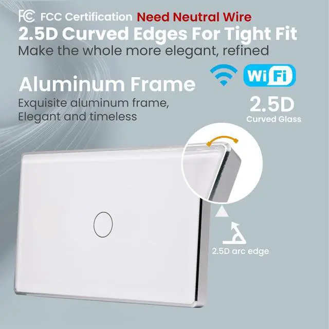 Alt view image 4 of 7 - Smart Switch Aluminum Frame,Need Neutral Wire,White 1 Button