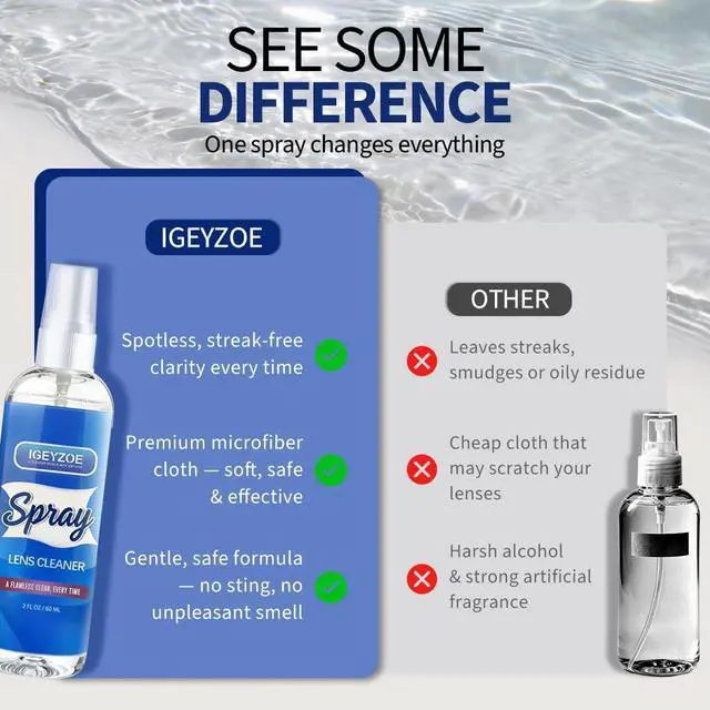 Alt view image 3 of 7 - Lens Cleaner Spray Kit - (2x2oz) Glasses Cleaner Bottle + (4X) Microfiber Cloth 6.9"×5.7", Alcohol Free Eyeglasses, Screen, and Camera Cleaning Kit (Sky Blue+Amethyst, 6 Piece Set)