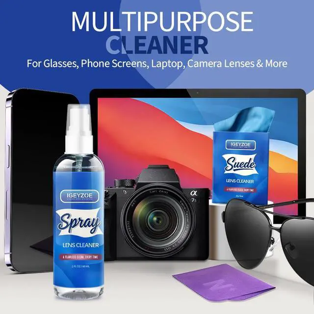 Alt view image 6 of 7 - Lens Cleaner Spray Kit - (2x2oz) Glasses Cleaner Bottle + (4X) Microfiber Cloth 6.9"×5.7", Alcohol Free Eyeglasses, Screen, and Camera Cleaning Kit (Sky Blue+Amethyst, 6 Piece Set)
