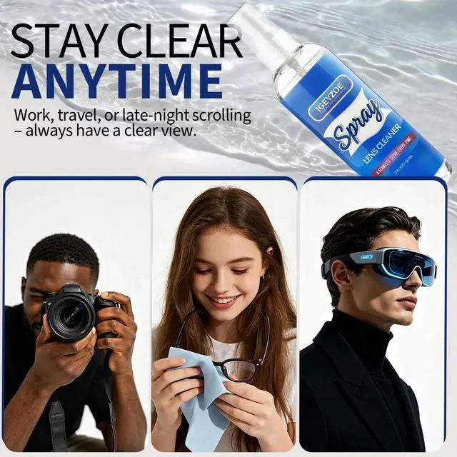Alt view image 7 of 7 - Lens Cleaner Spray Kit - (2x2oz) Glasses Cleaner Bottle + (4X) Microfiber Cloth 6.9"×5.7", Alcohol Free Eyeglasses, Screen, and Camera Cleaning Kit (Sky Blue+Amethyst, 6 Piece Set)