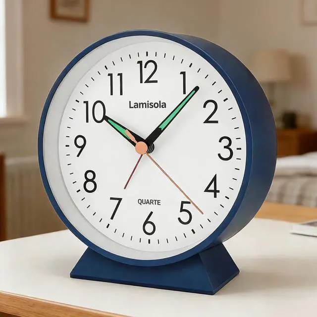 Main image of 4.5 Inch Small Silent Analog Alarm Clock, Retro Battery Operated Desk Clock with Night Light Stays On 4 Seconds Vintage Metal Table Clock for Bedside, Bedroom, Office, Bathroom - Navy Blue
